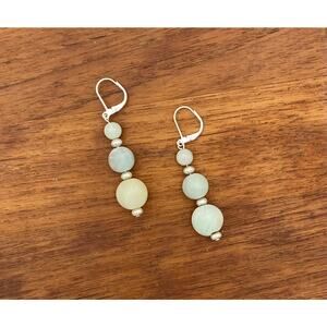 Amazonite and Silver-Plated Disc Drop Earrings Artisan Made